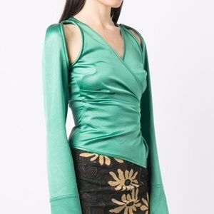 Nanushka Green Satin Wrap Top